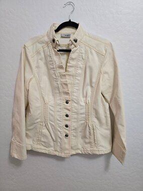 Chicos Platinum Button-Up Off White/Beige Jacket Size 2 Mandarin Collar